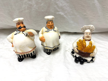 Chef Salt/Pepper Shakers & Sitting Chef Figurine