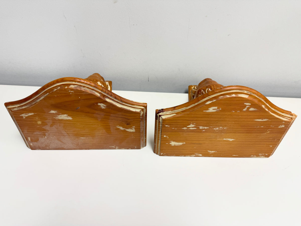 Ram's Head Wooden Shelf Pair