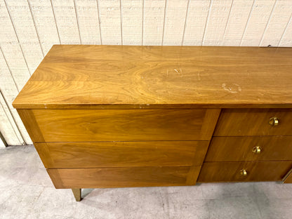 Stanley Midcentury Modern Walnut/Brass Lowboy Dresser