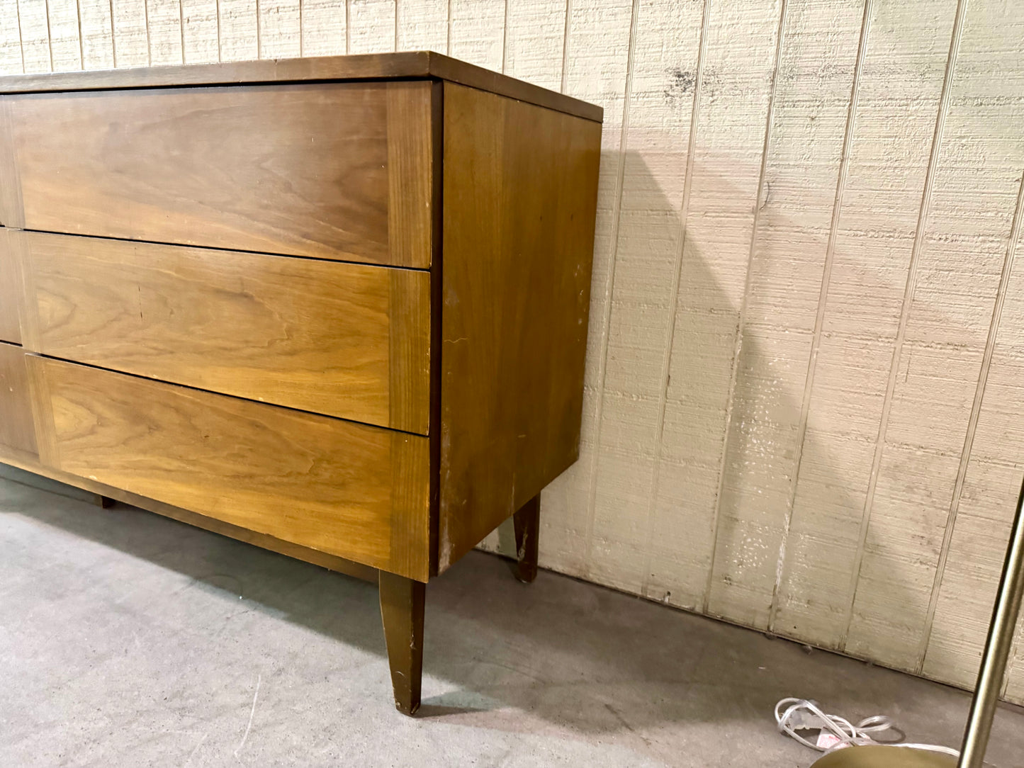 Stanley Midcentury Modern Walnut/Brass Lowboy Dresser