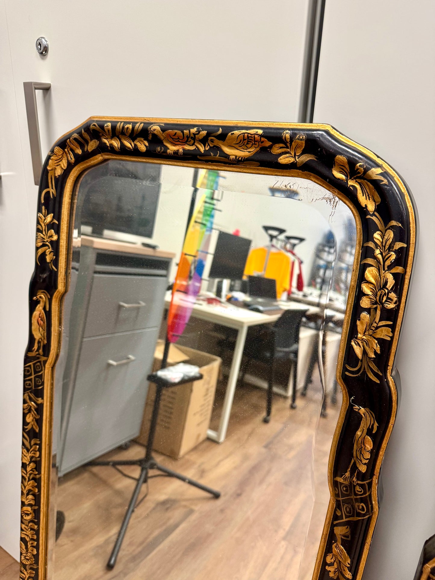 Chinoiserie Black & Gold Mirrors Pair