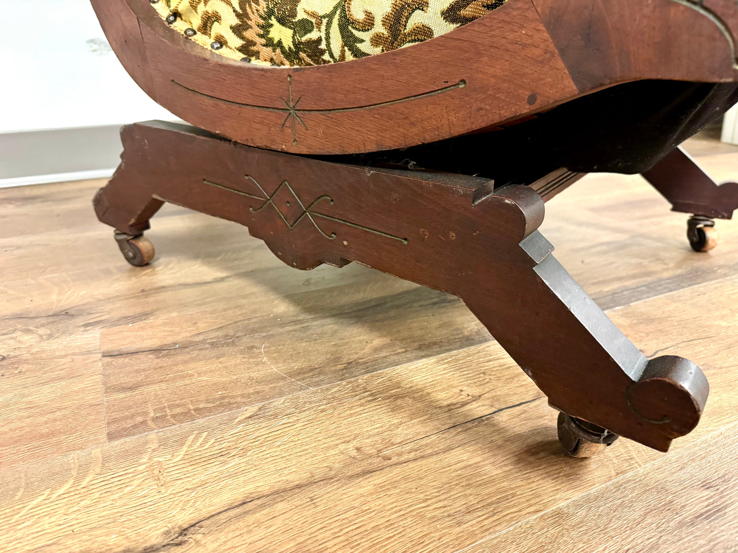 Floral Yellow Victorian Platform Rocking Chair