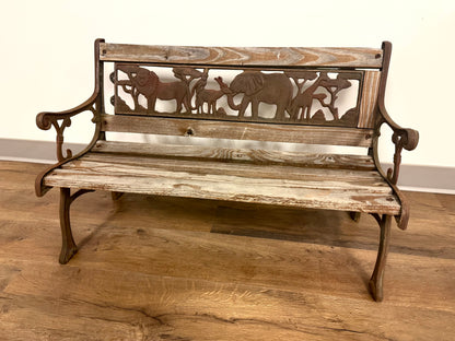 RARE Wood/Iron Kids Animal-Themed Bench
