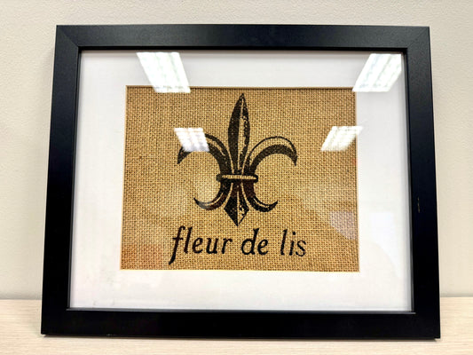 Fleur de Lis Burlap Framed Art