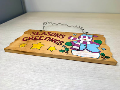 Season's Greetings Snowman Wooden Sign