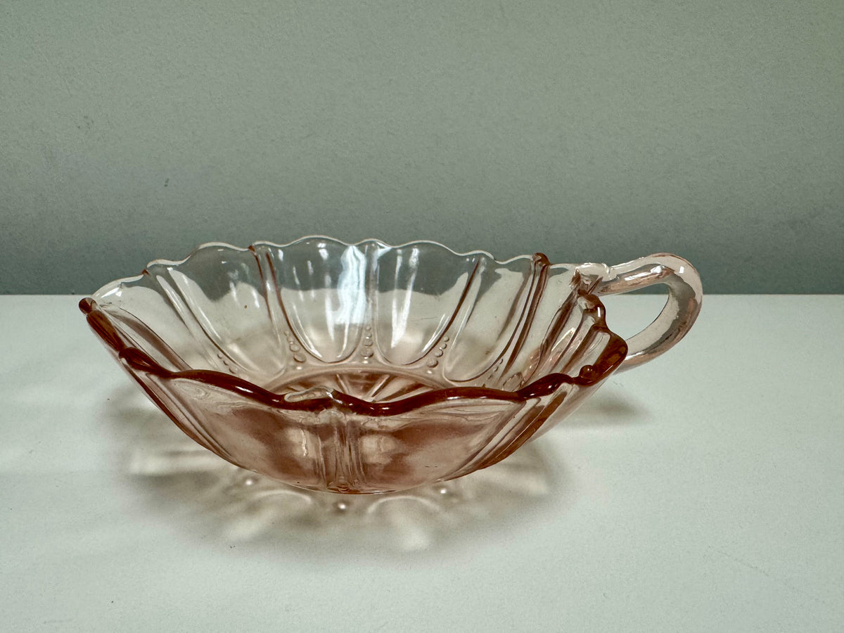 Anchor Hocking Pink Glass Leaf Jewelry Dish