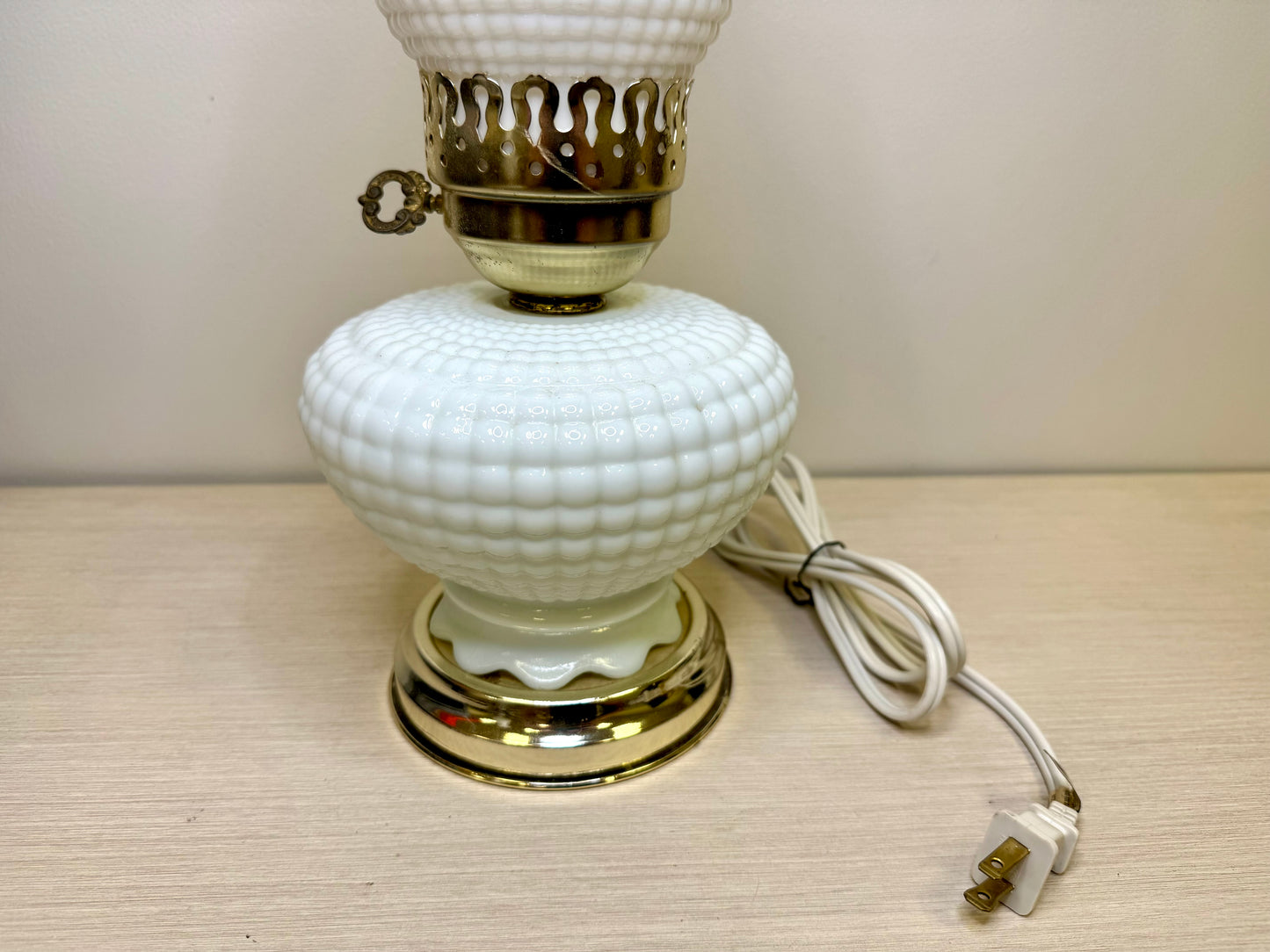 Large Hobnail Milk Glass Hurricane Lamp