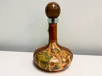 1960s Leather Wrapped Map Decanter