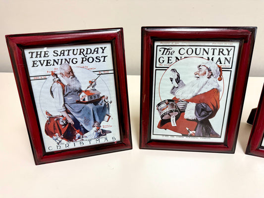 Set of 3 Framed Vintage Style Santa Art