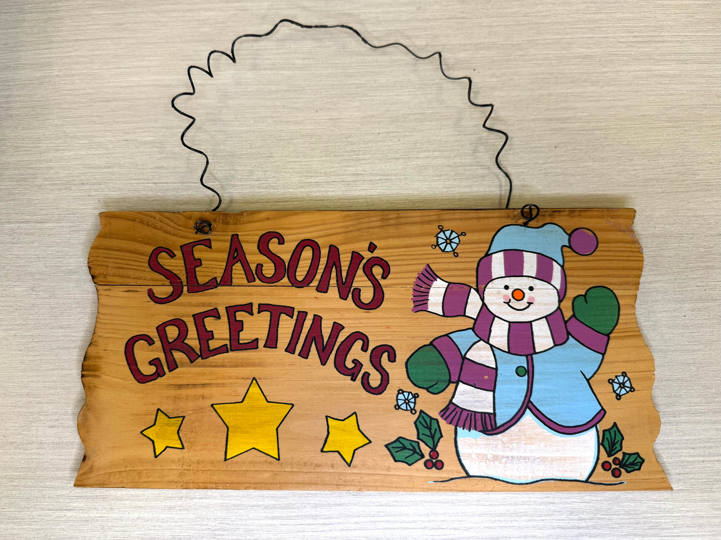 Season's Greetings Snowman Wooden Sign