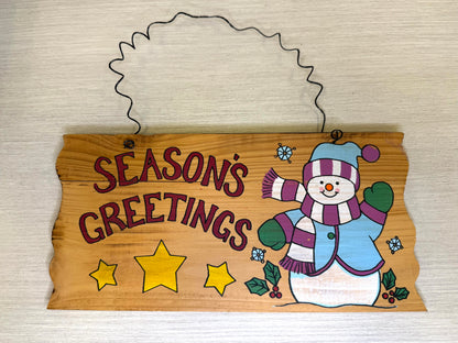 Season's Greetings Snowman Wooden Sign