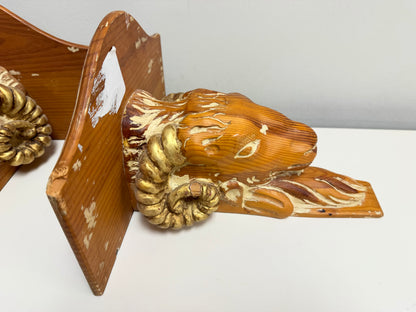 Ram's Head Wooden Shelf Pair