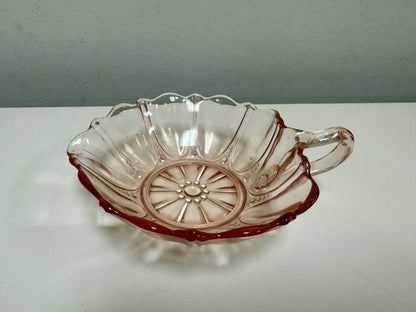 Anchor Hocking Pink Glass Leaf Jewelry Dish