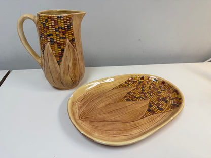 1978 Ceramic Corn Pitcher & Platter