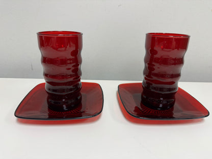 Anchor Hocking Midcentury Modern Ruby Red Cup & Saucers