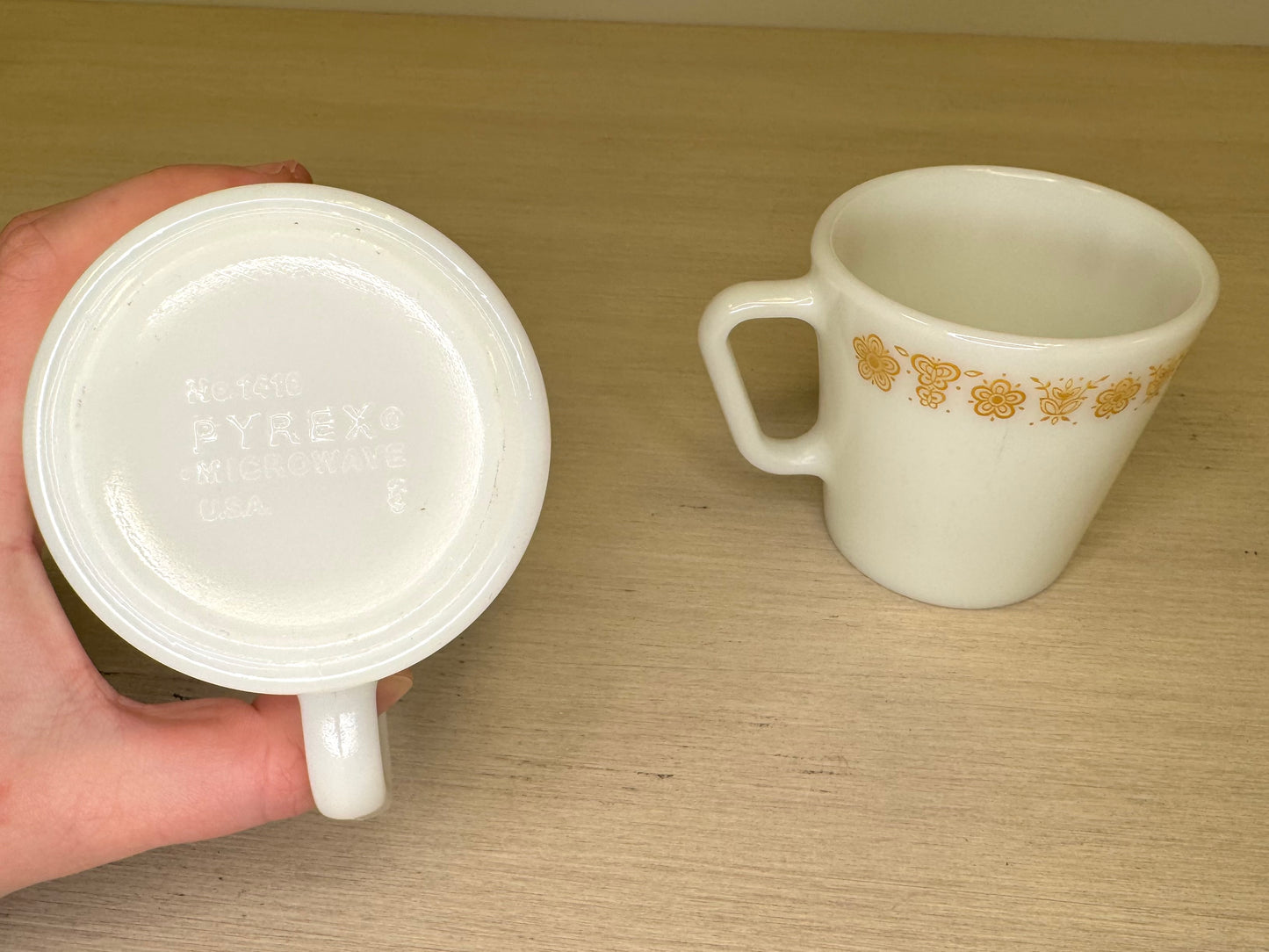 1970s-80s Pyrex Gold Butterfly Mug Set