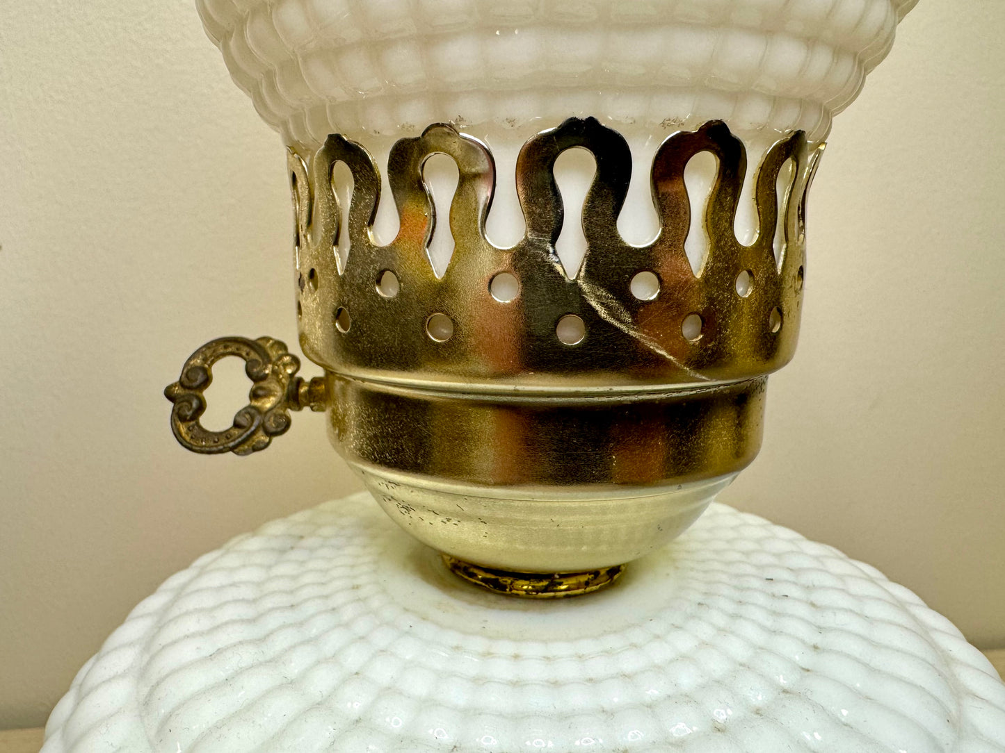 Large Hobnail Milk Glass Hurricane Lamp
