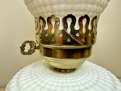 Large Hobnail Milk Glass Hurricane Lamp