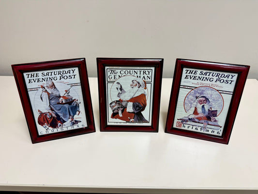 Set of 3 Framed Vintage Style Santa Art