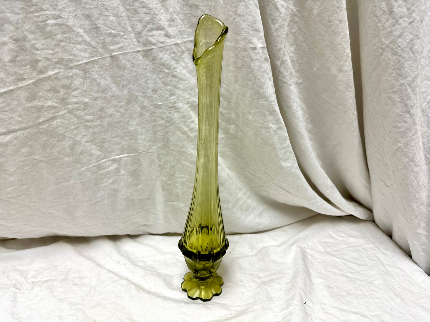 Fenton Swung Green Glass Vase
