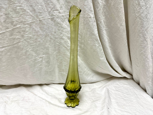 Fenton Swung Green Glass Vase