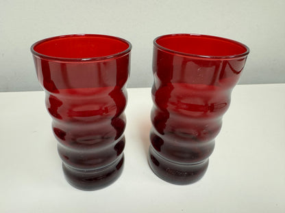 Anchor Hocking Midcentury Modern Ruby Red Cup & Saucers