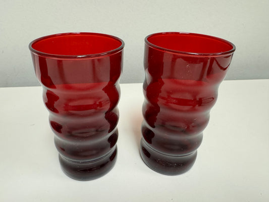 Anchor Hocking Midcentury Modern Ruby Red Cup & Saucers