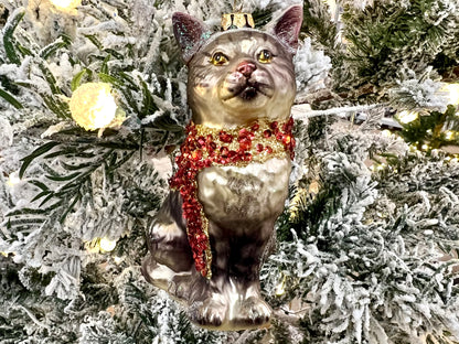 Gray Cat Christmas Ornament