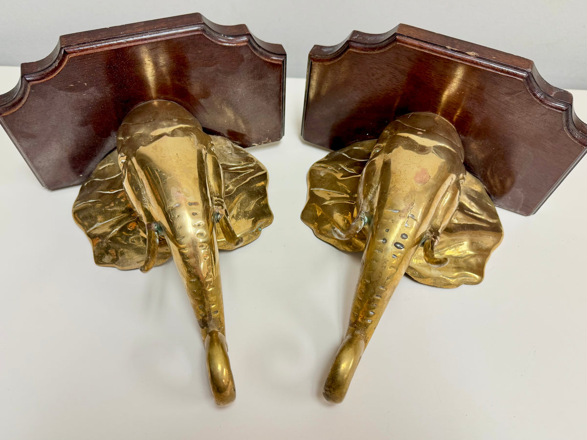 20th Century Brass Elephant Wall Shelf Pair