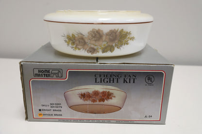 1980s Floral Brass/Milk Glass Ceiling Fan Light Kit