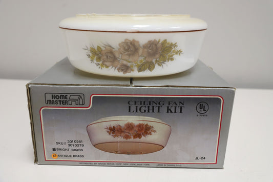 1980s Floral Brass/Milk Glass Ceiling Fan Light Kit