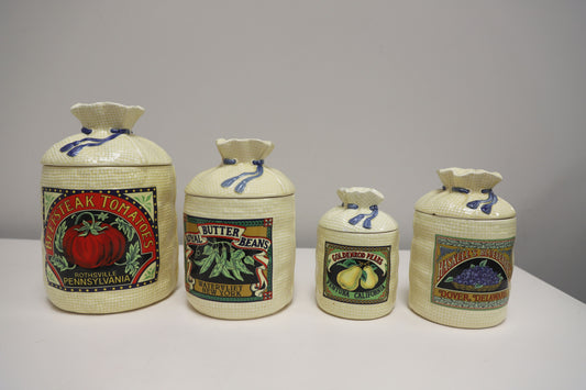 1988 Hearth & Home Ceramic Burlap Sack Canisters
