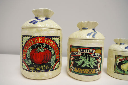 1988 Hearth & Home Ceramic Burlap Sack Canisters
