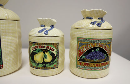 1988 Hearth & Home Ceramic Burlap Sack Canisters