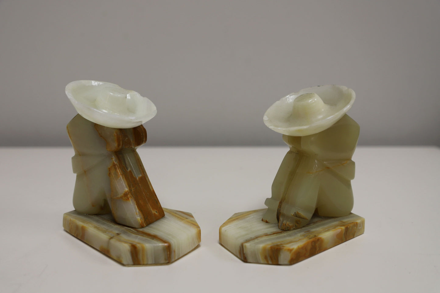 "Sleeping Man" Mexican Onyx Quartz Stone Bookends