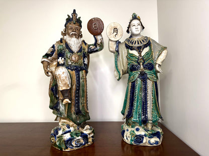 Pair of Handmade Asian Ceramic Statues
