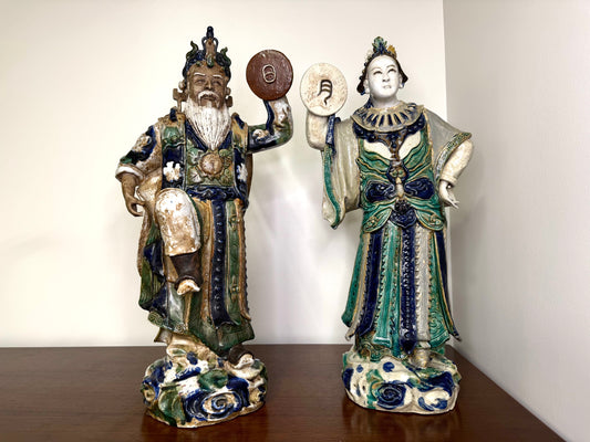 Pair of Handmade Asian Ceramic Statues